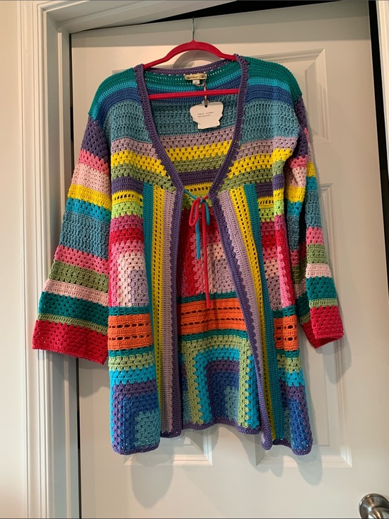 Regina Sweaters - Made in italy 100%Cotton Granny square  rainbow 🌈🦋🌺patchwork Cardigan Sweater